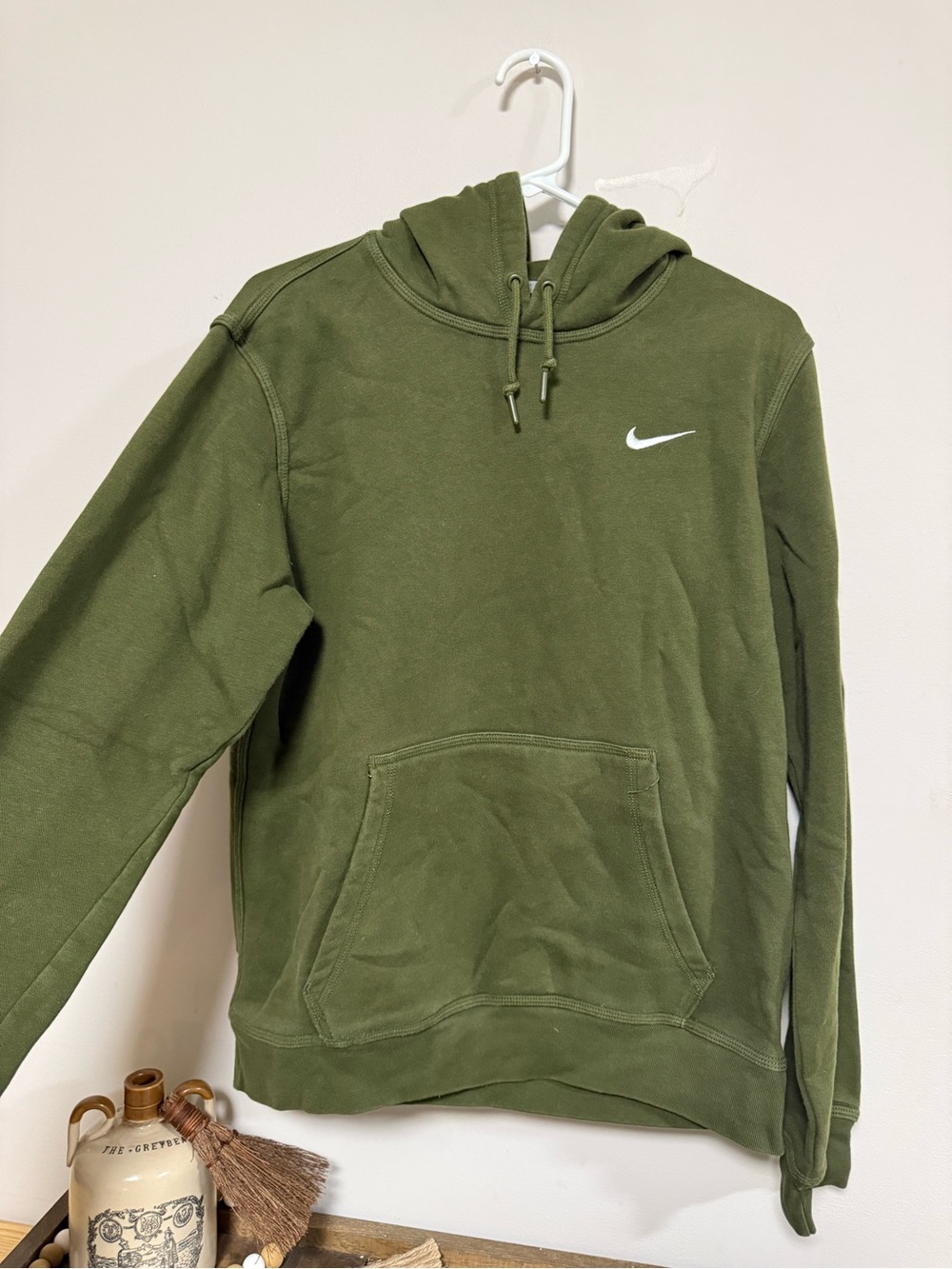 Nike Olive Green Pullover Hoodie with White Swoosh